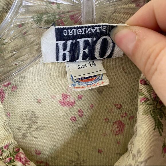 Reo Vintage Green Khaki Floral Half Button Down Dress Belt Pockets 14 - Picture 10 of 14